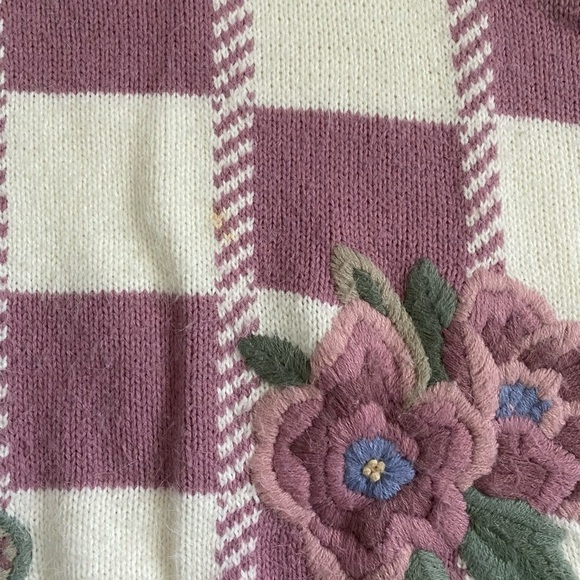 Vintage Floral Embroidered Argyle Collar Sweater M - Picture 8 of 8